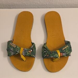 Havaianas Green and Yellow Slide Sandals
